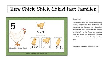 Here Chick, Chick, Chick! Fact Families Math Center Activity