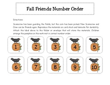 Fall Friends Number Order Learning Center Activity