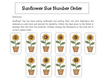 Sunflower Sue Number Order Math Center Activity