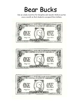 One Dollar Bear Bucks: Classroom Reward System