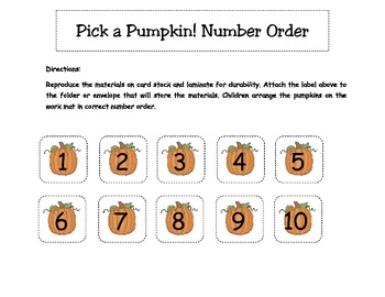Pick a Pumpkin Number Order Literacy Activity